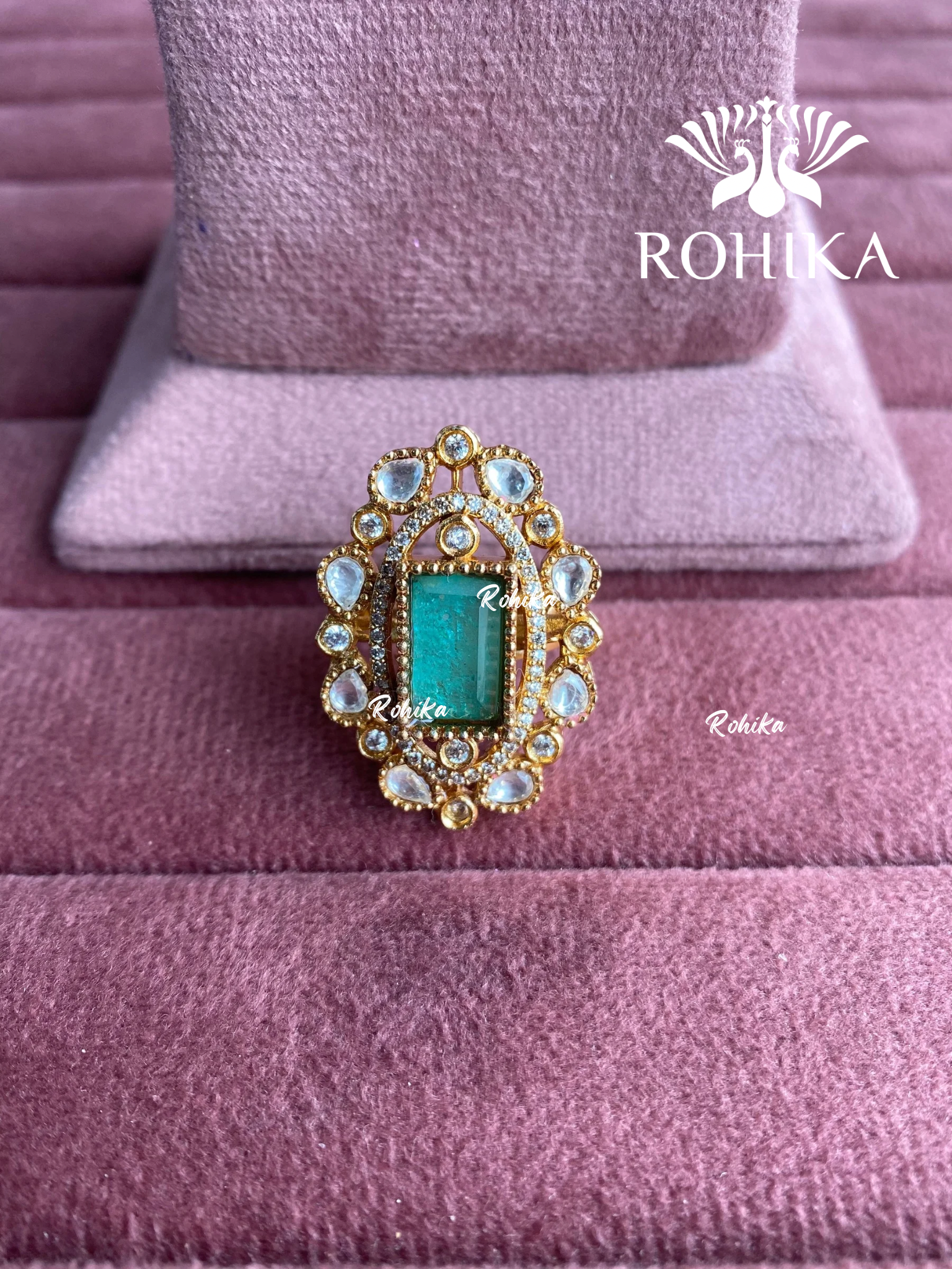 Angana polki kundan ring (SG-057) - Mint green