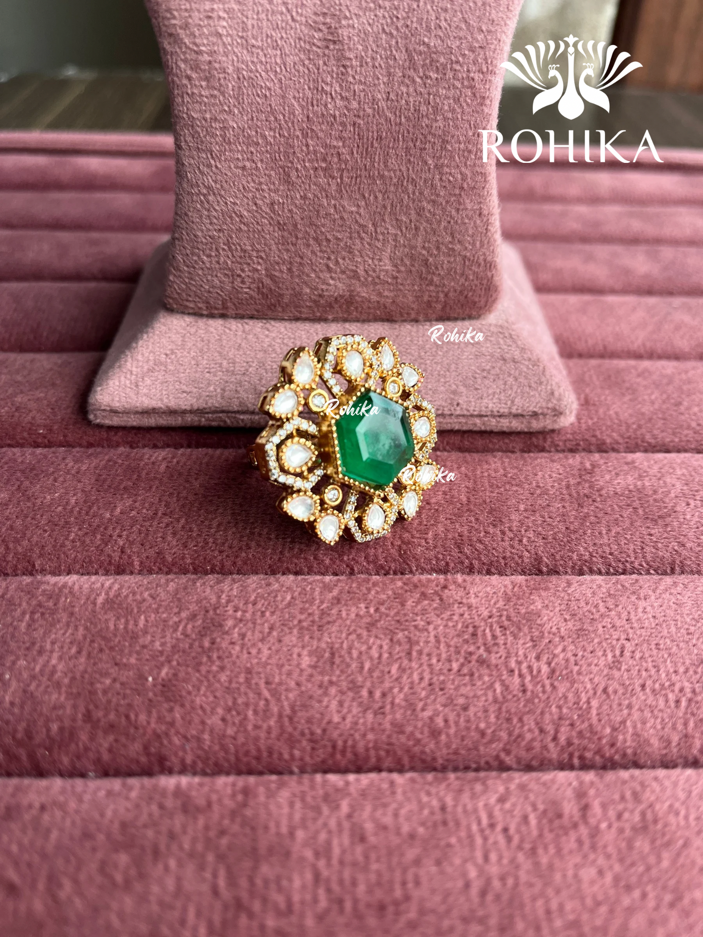 Angana polki kundan ring (SG-096) - Dark green