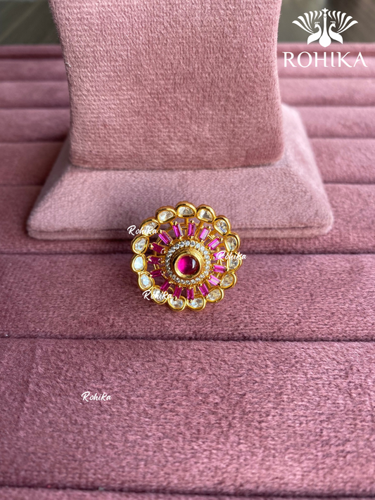 Angana polki kundan ring (SG-085) - Pink