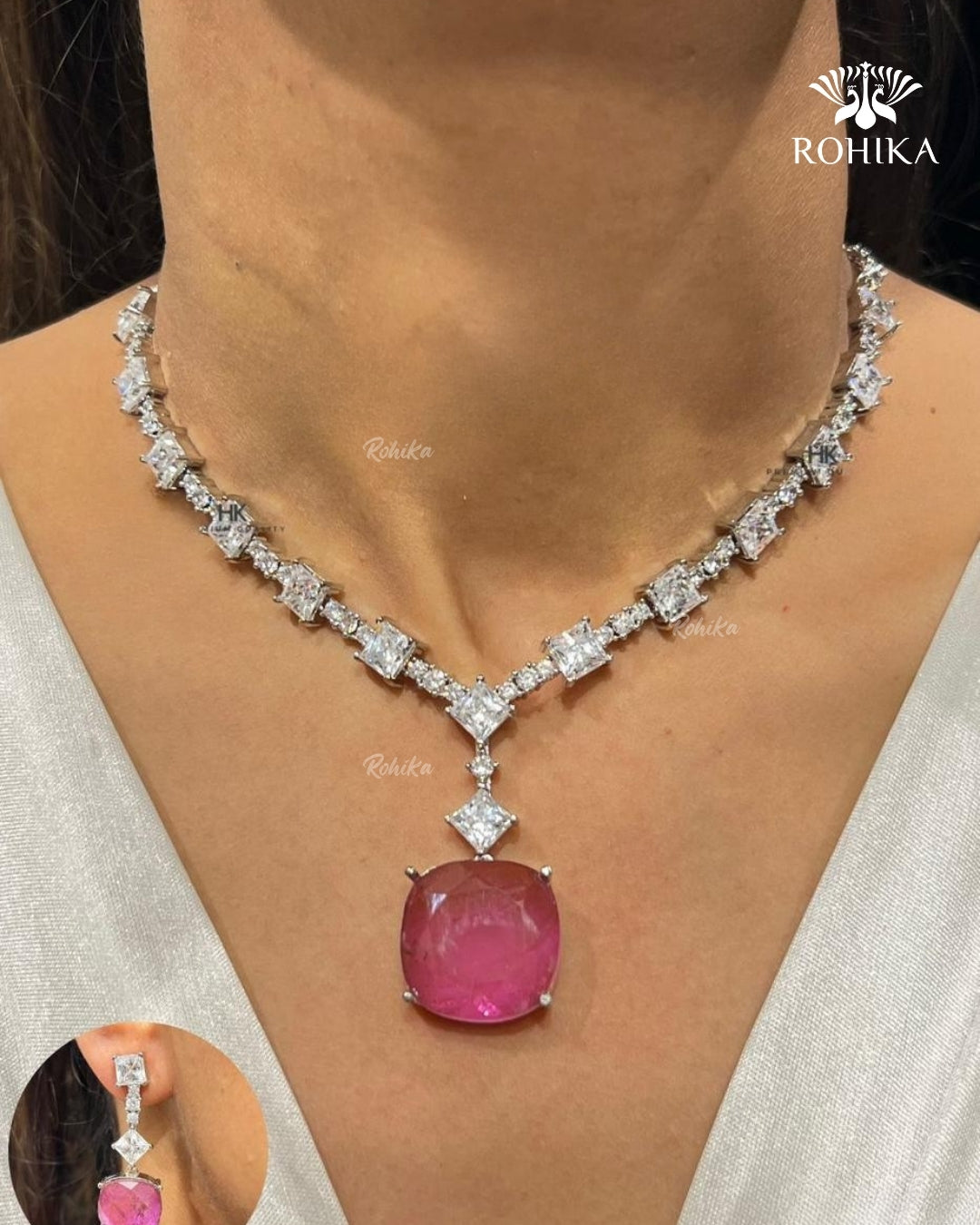 Dinah American Diamond Necklace - Pink