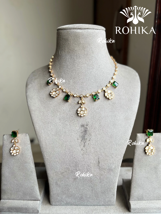 Kiran polki kundan necklace set - Green