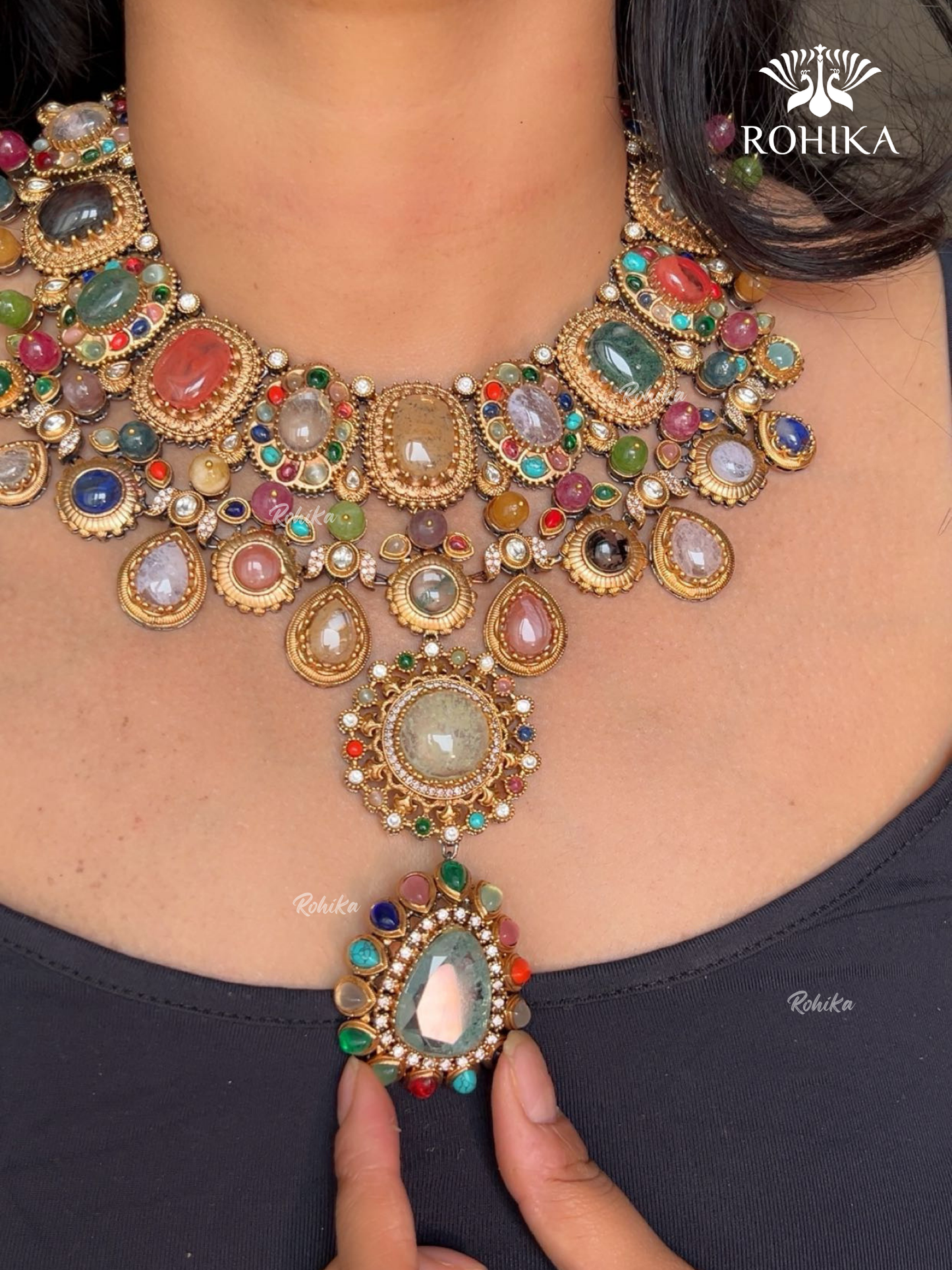Saabya inspired fusion long necklace set (SS030) - Multi colour