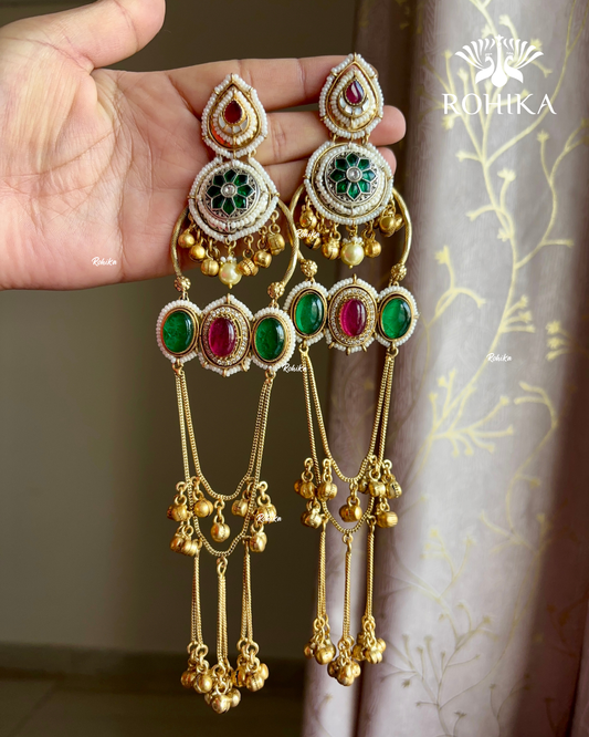 Banjara fusion earrings (FE-024) -  Ruby Red and Green
