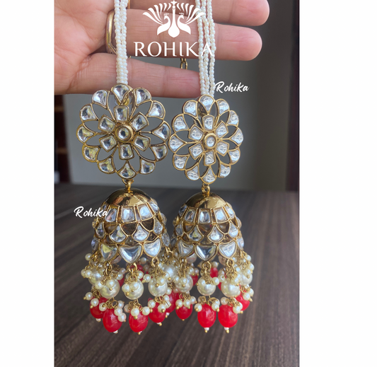 Fiza jhumka bali earrings  - Red