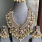 Aangan bikaneri polki kundan long necklace set - Green and Ruby