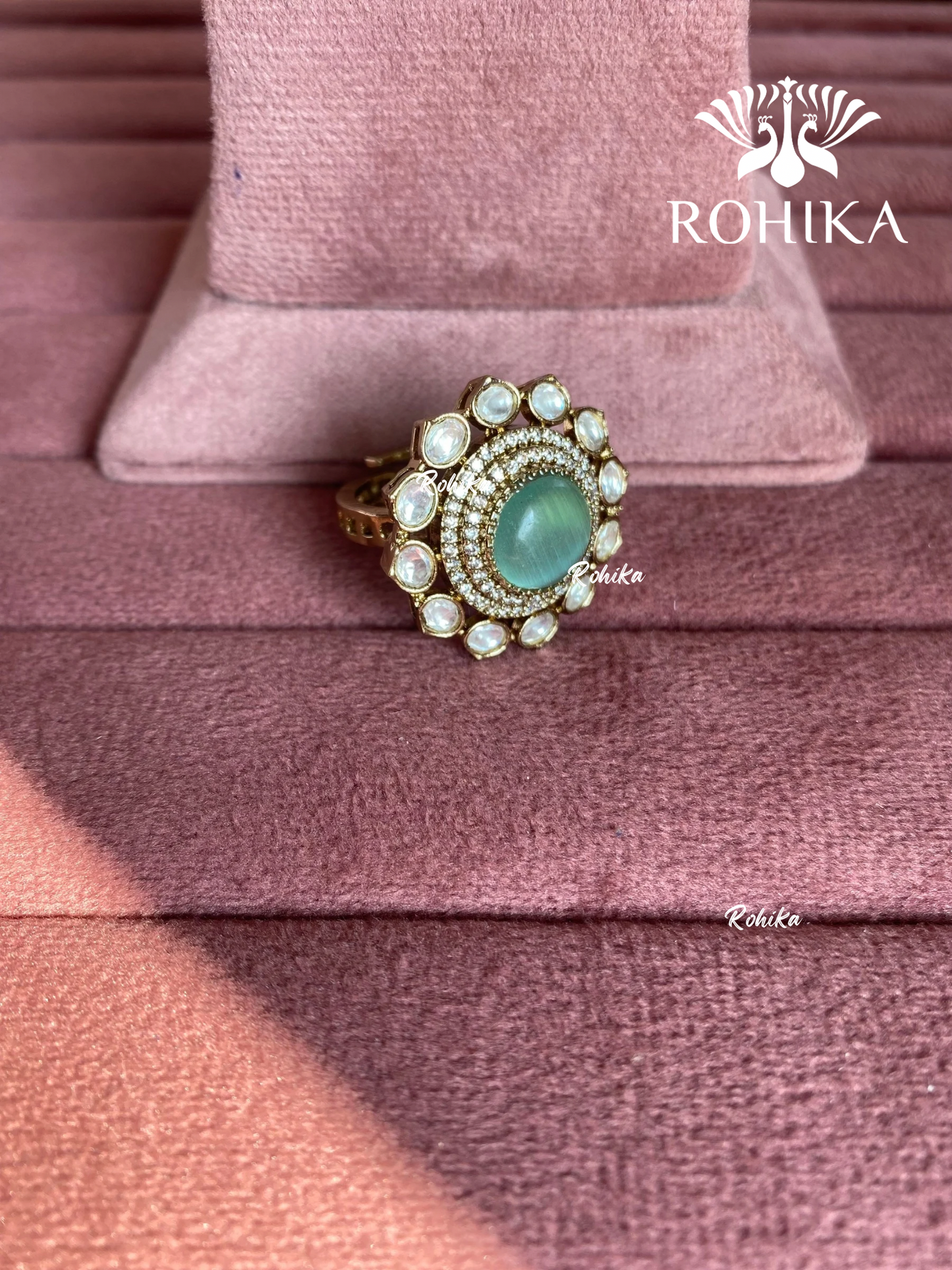 Angana polki kundan ring (SG-138) - Mint green