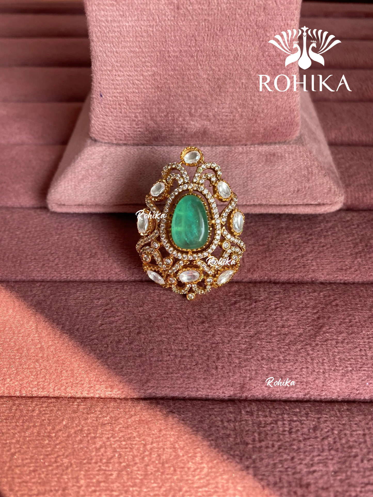 Angana polki kundan ring (SG-119) - Mint green