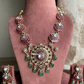 Naveli moisanite necklace set - Pink and mint green