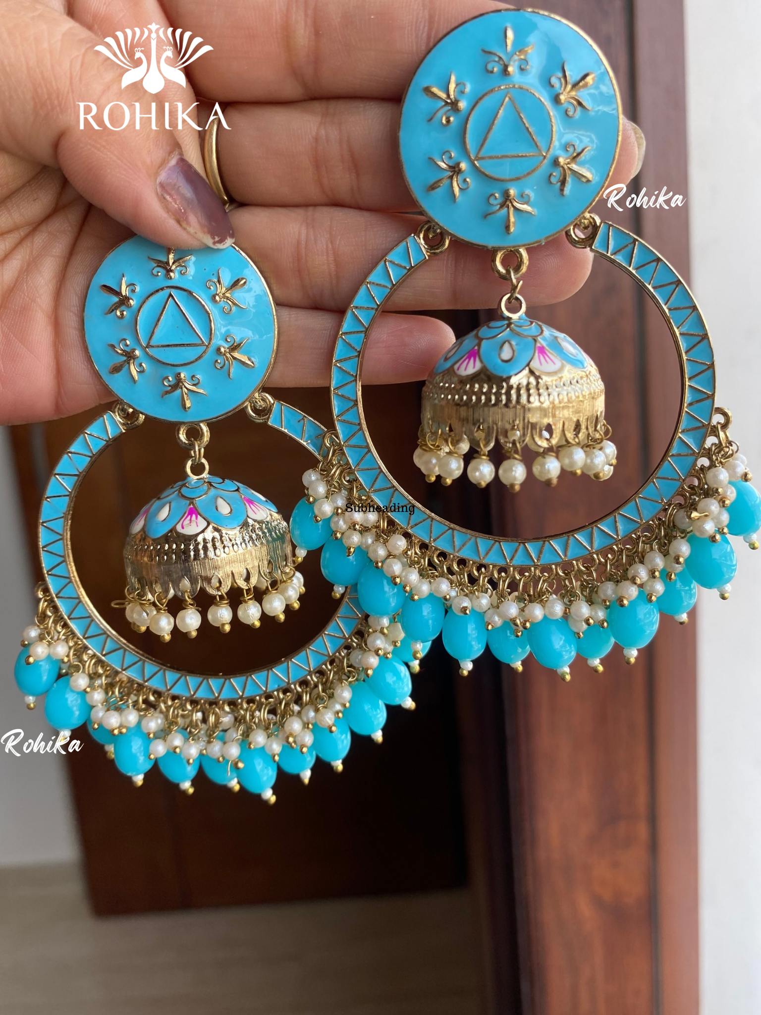 Sonal meenakari chandbali earrings- Sky Blue