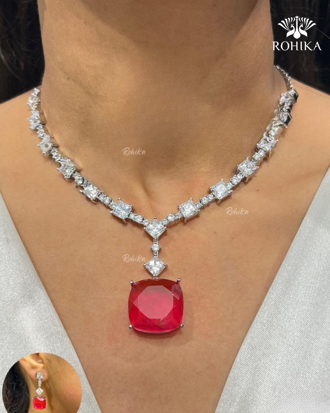 Dinah American Diamond Necklace - Red