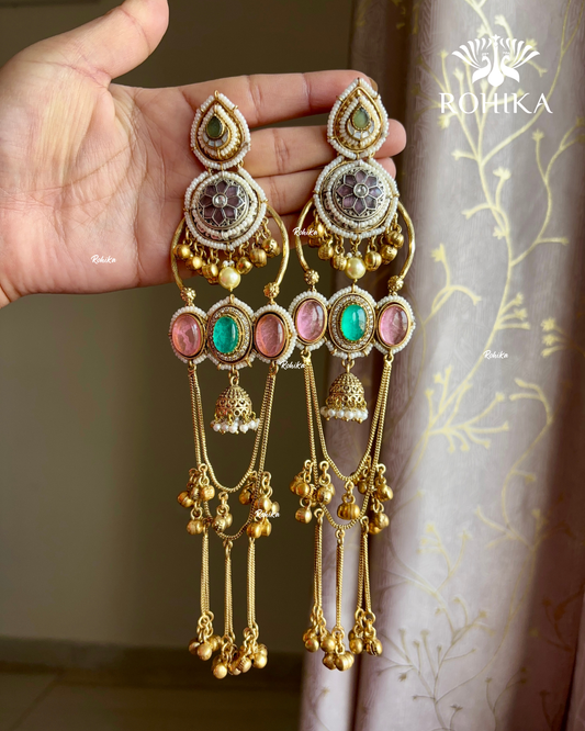 Banjara fusion earrings (FE-024) - Mint  Green and Pink