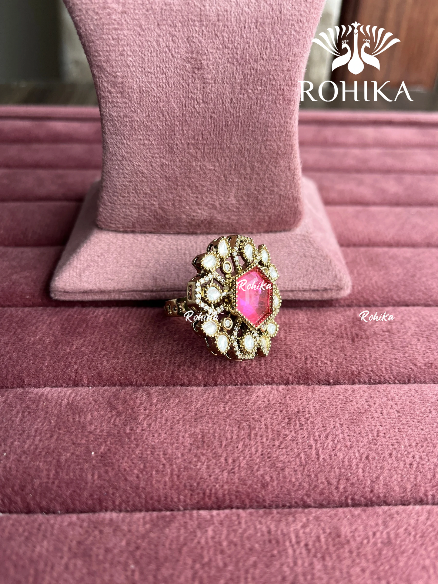 Angana polki kundan ring (SG-096) - Pink