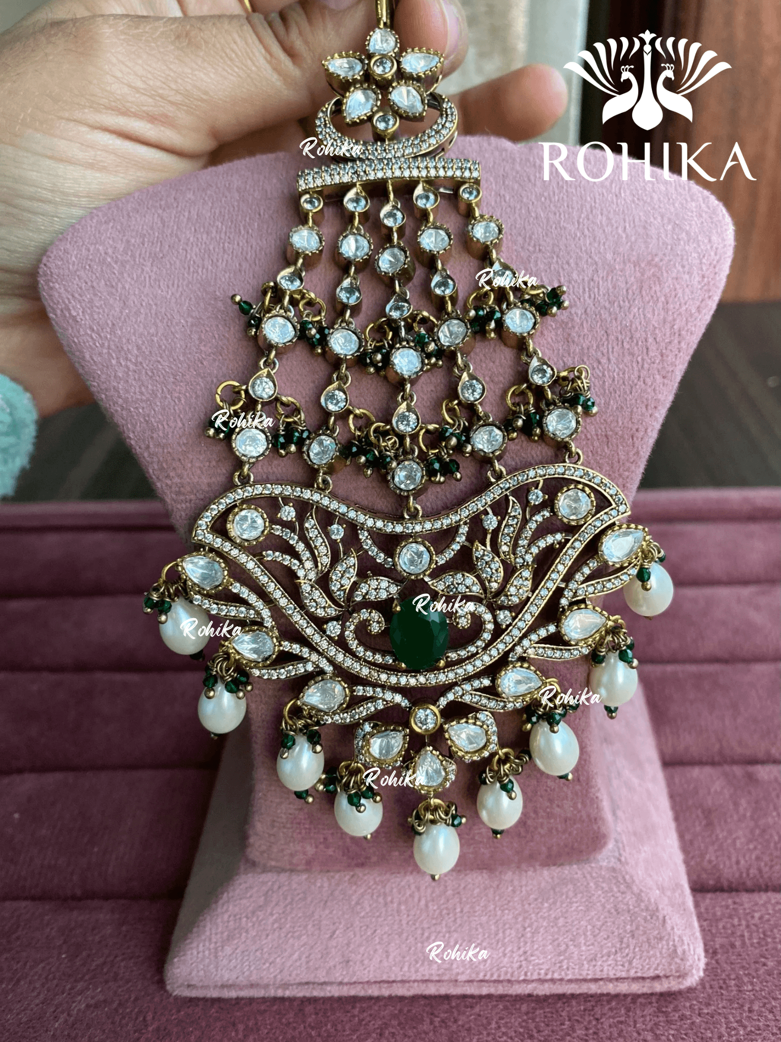 Bandini polki kundan passa /jhoomer (010) - Dark green - Rohika Store