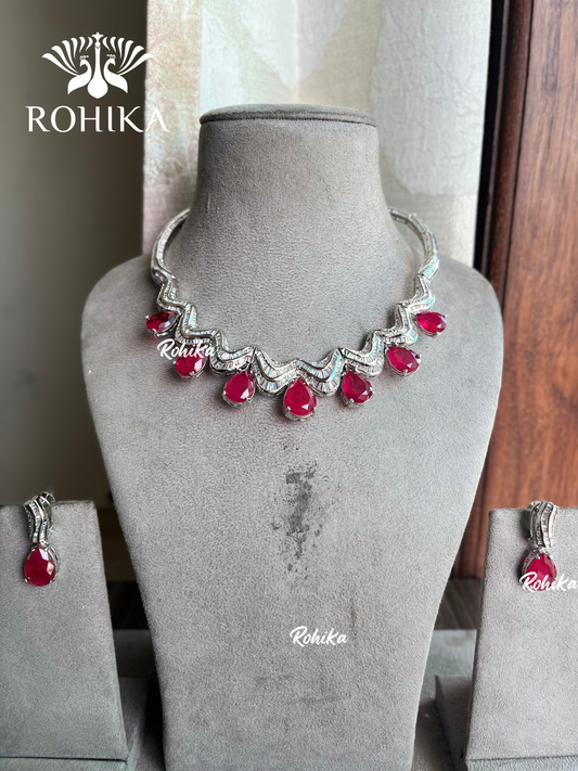 American diamond choker set (ADN -020) - Red