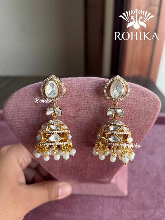 Nimra polki kundan jhumka earrings - Golden