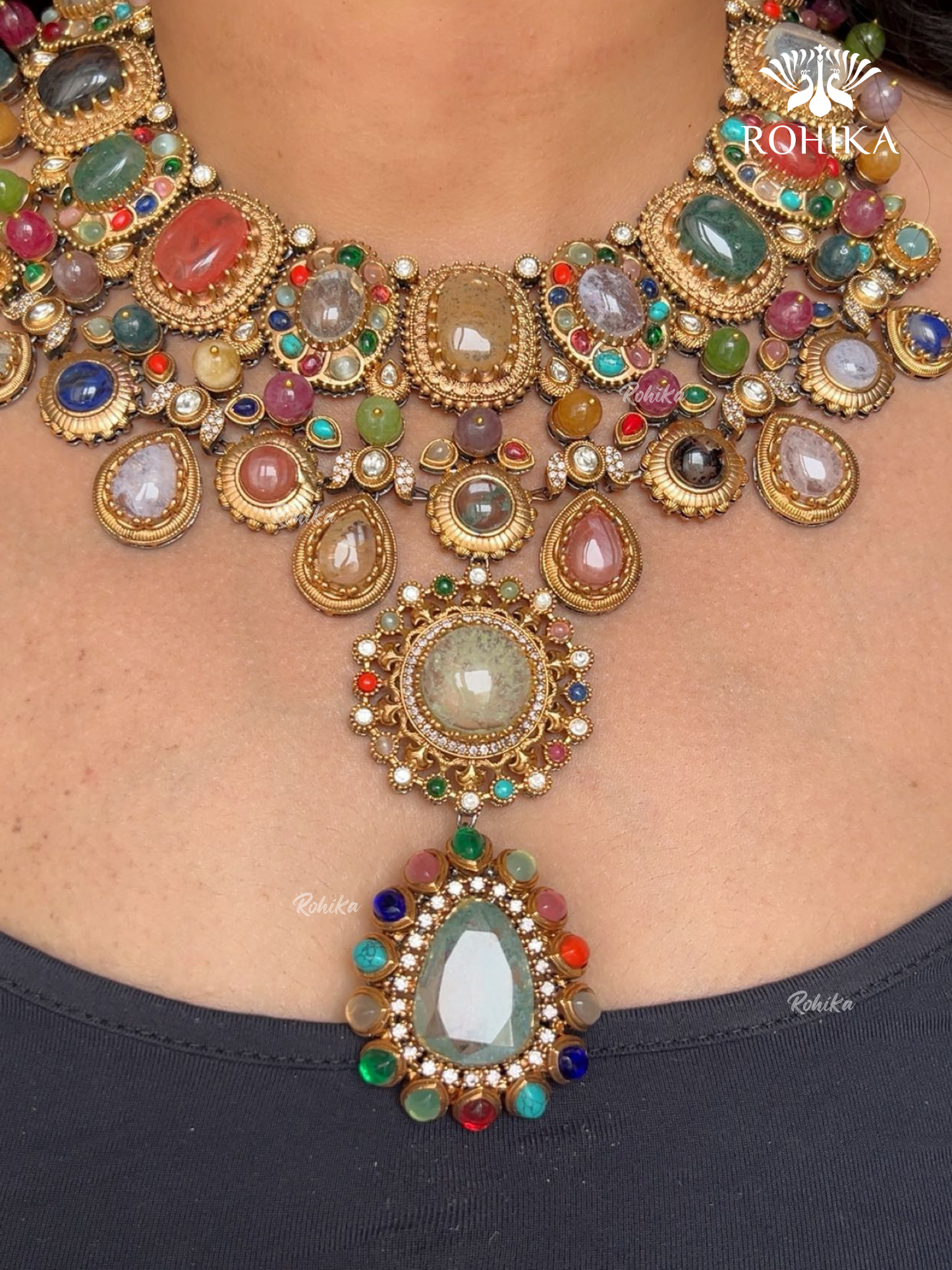 Saabya inspired fusion long necklace set (SS030) - Multi colour