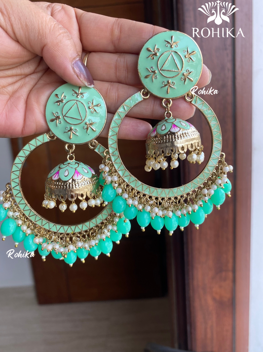 Sonal meenakari chandbali earrings - Mint Green