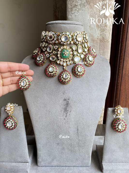 Uma bikaneri polki kundan choker set - Mint green