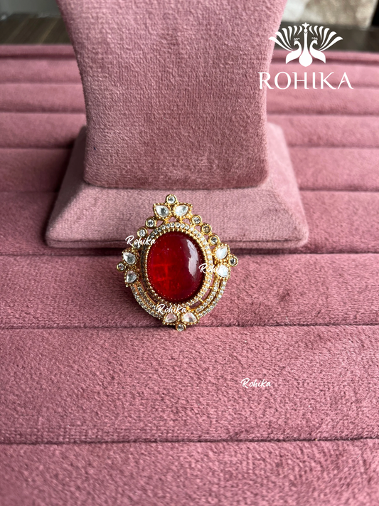 Angana polki kundan ring (SG-105) - Red