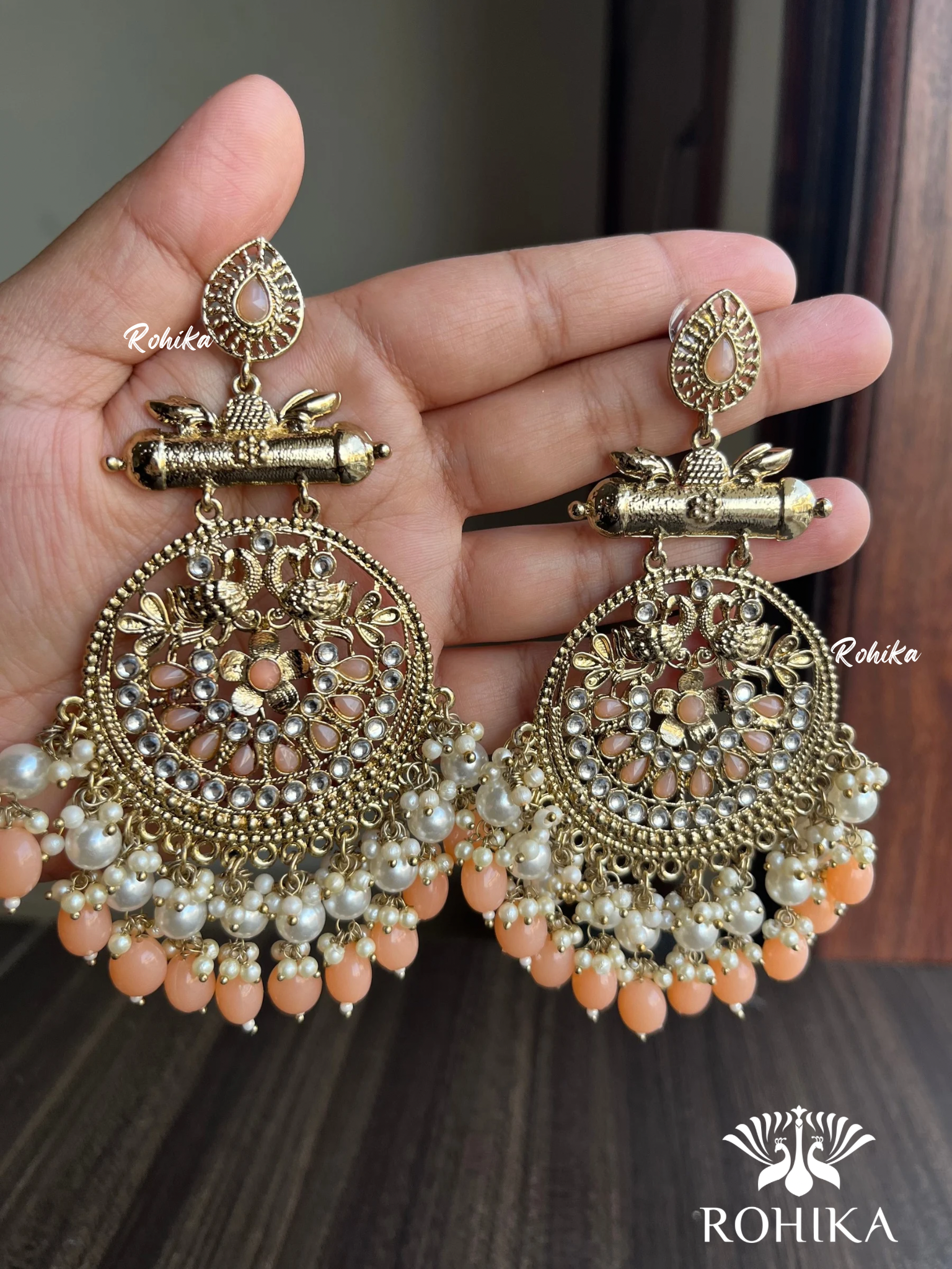 Arka chandbali earrings - Peach