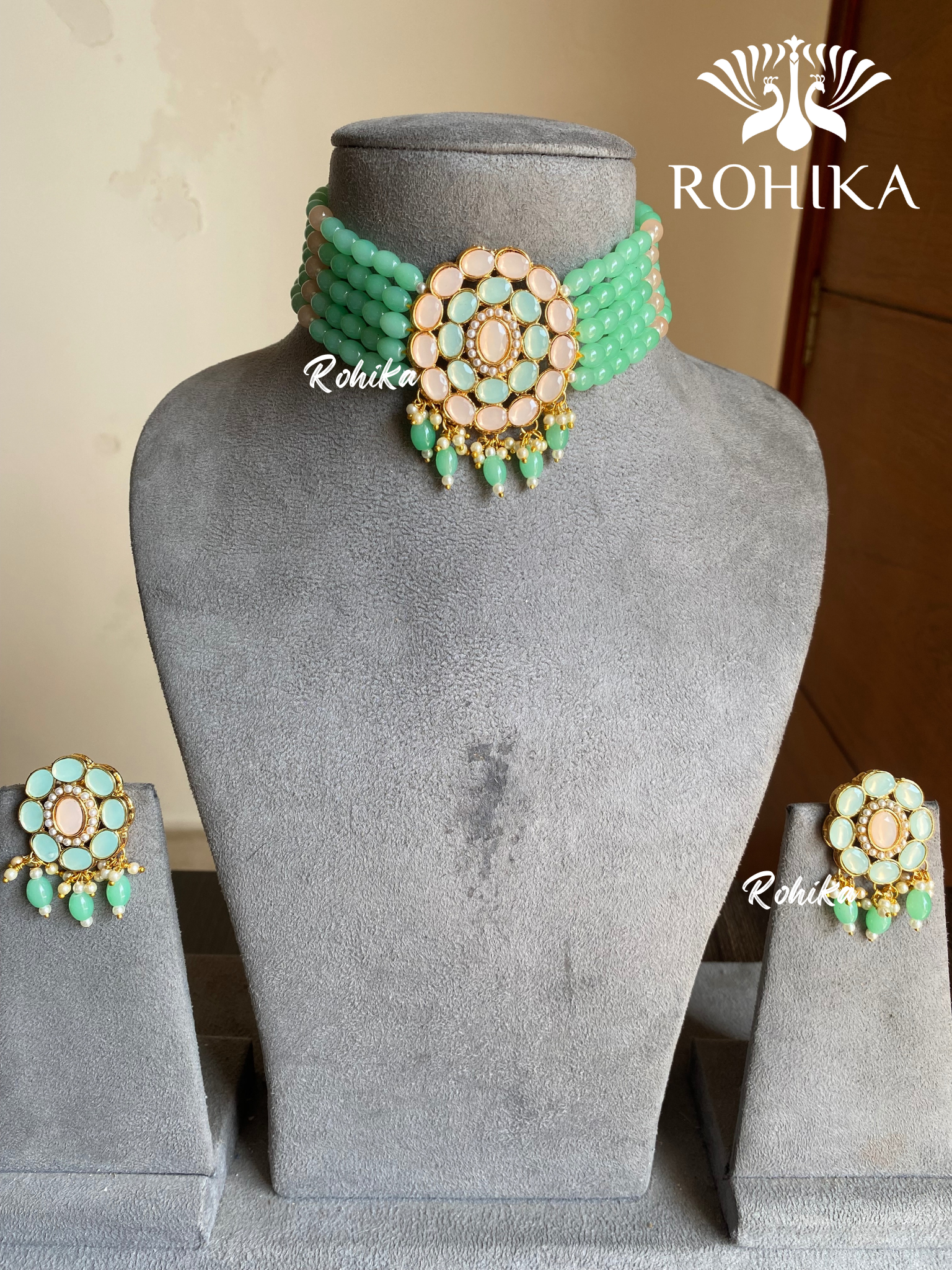 Roshni choker set - Mint Green