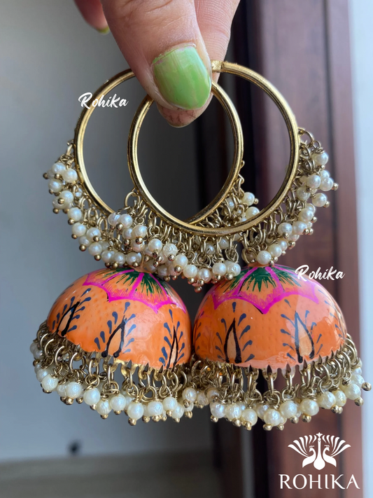 Muskan jhumka bali earrings - Orange