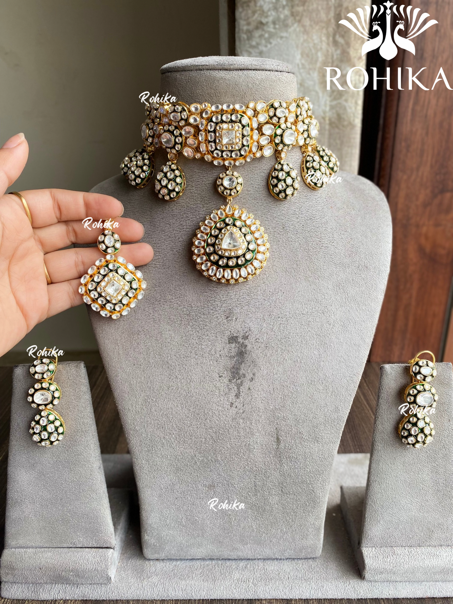 Chitra moisanite choker set - Dark green