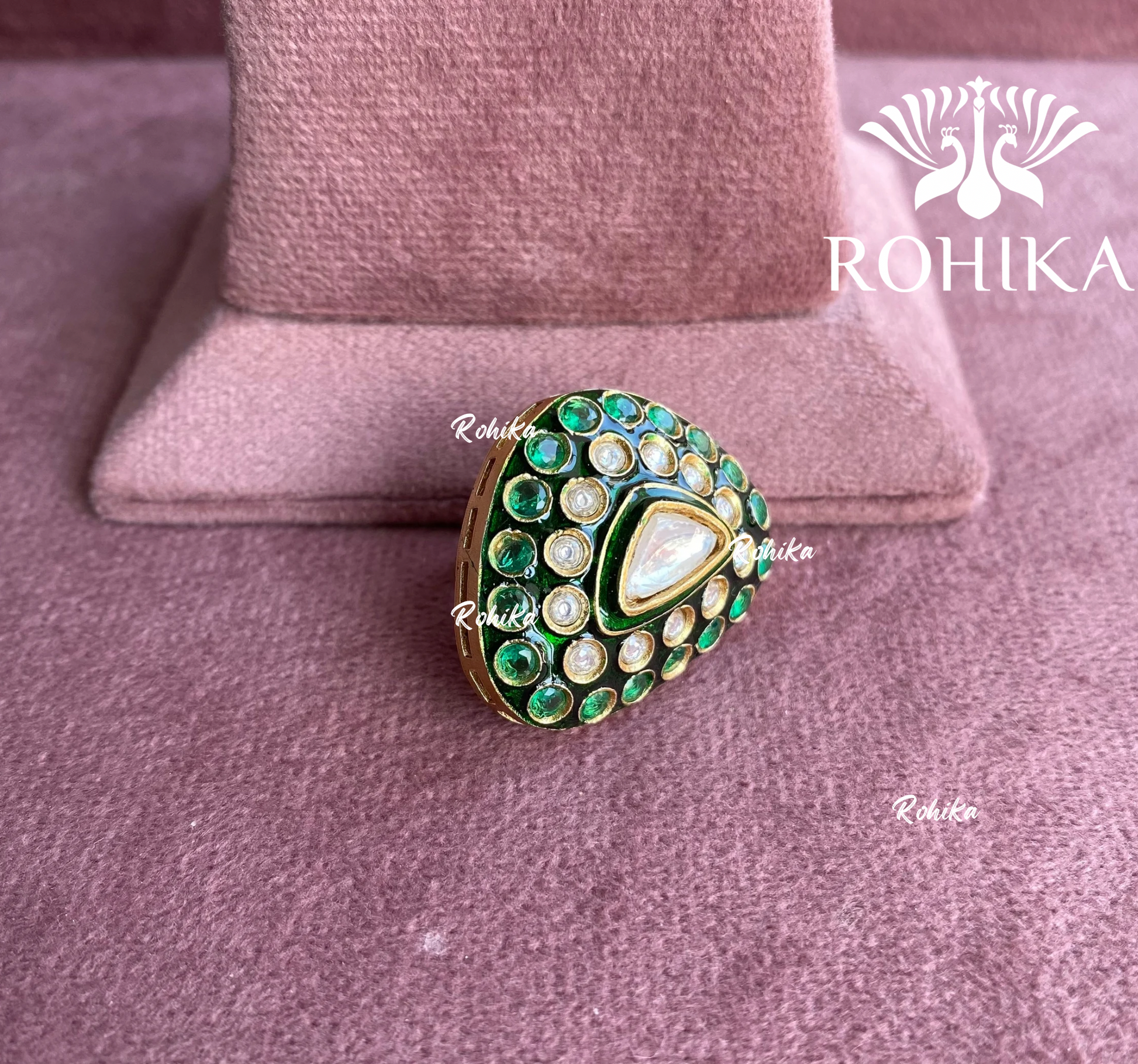 Angana polki kundan ring  (SG-047) - Dark green