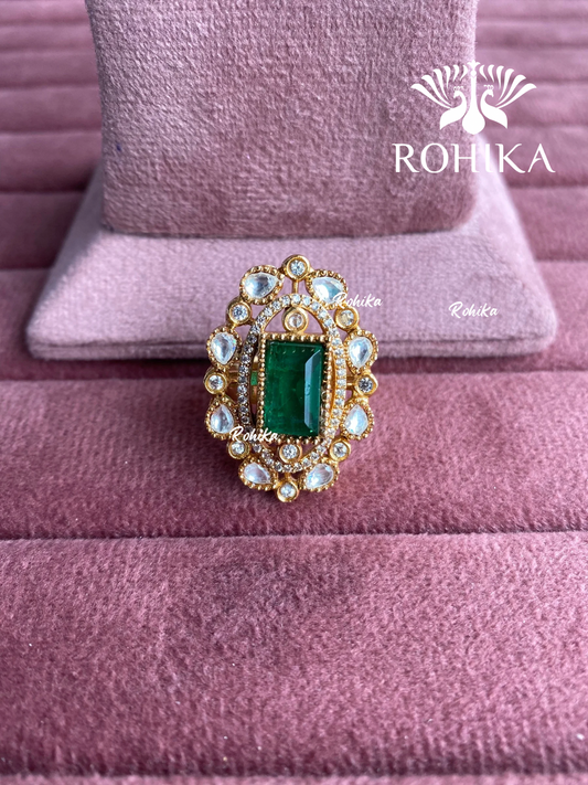 Angana polki kundan ring (SG-057) - Dark green