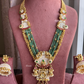 Kalyani Moissanite 22kt Gold Polish Temple Jewellery Set- Mint Green