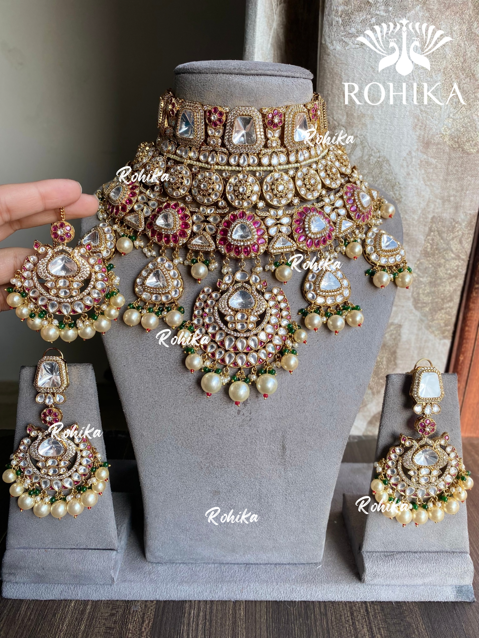 Vamsi polki kundan bridal necklace set - Ruby red