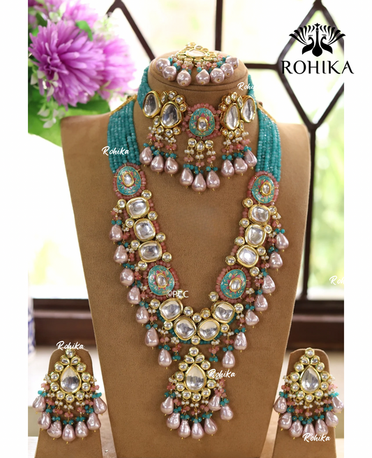 Kalee meenakari kundan bridal combo set - Blue