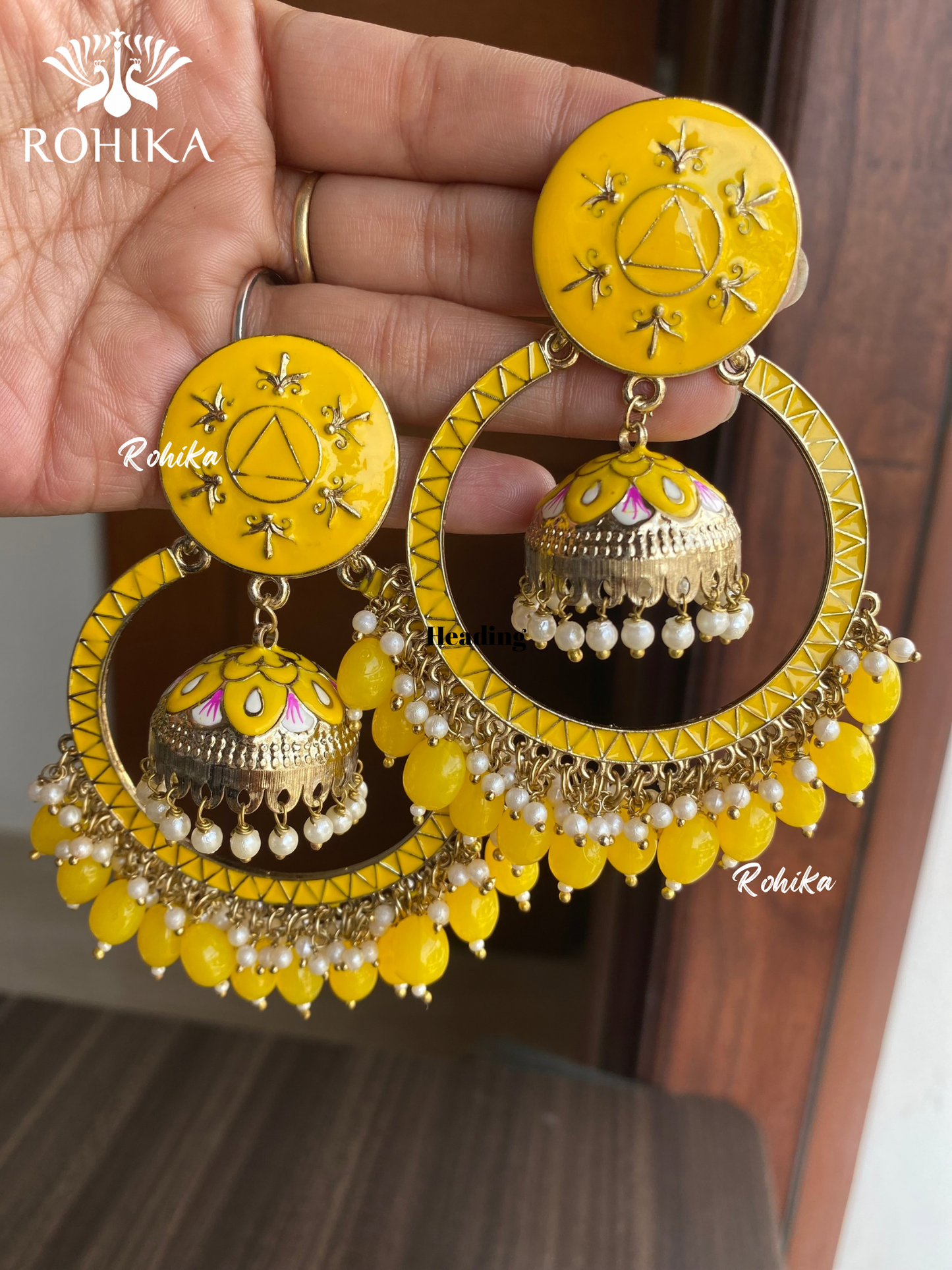 Sonal meenakari chandbali earrings - Yellow