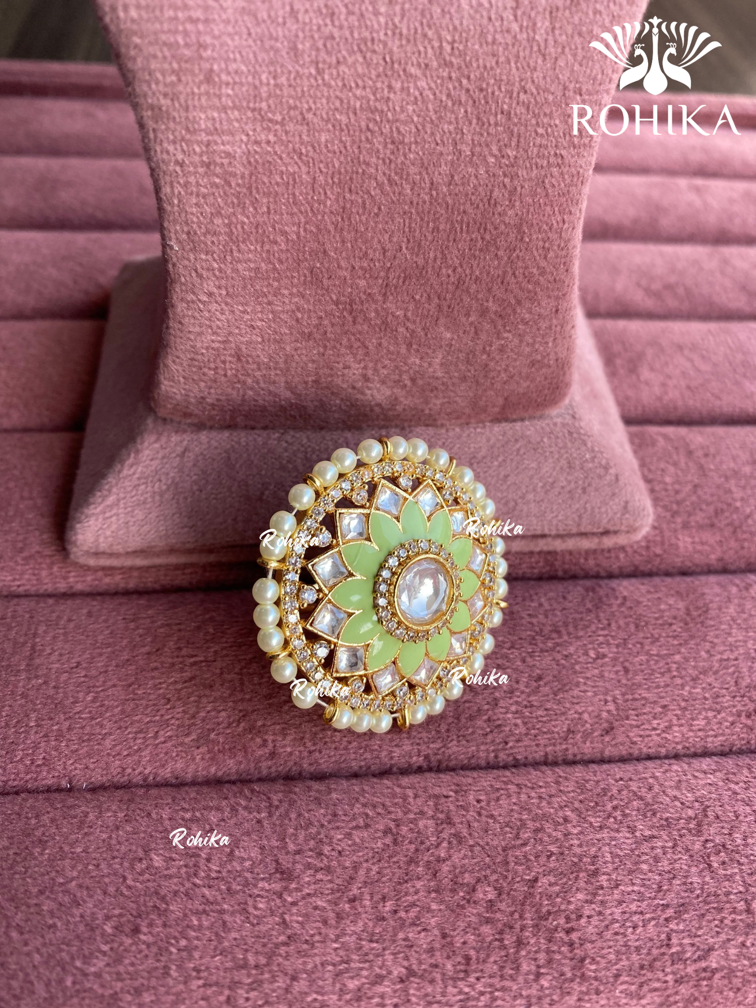 Angana polki kundan ring (SG-083) - Mint green