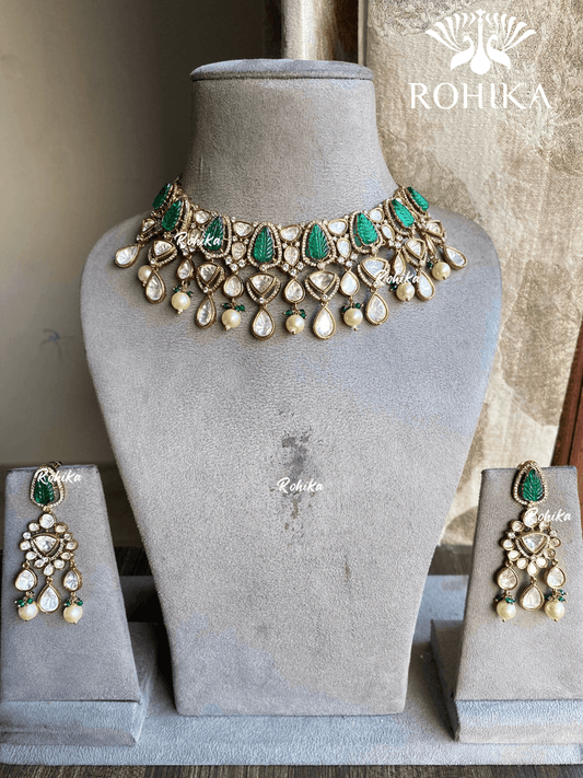 Anaya moisanite necklace set - Dark green - Rohika Store