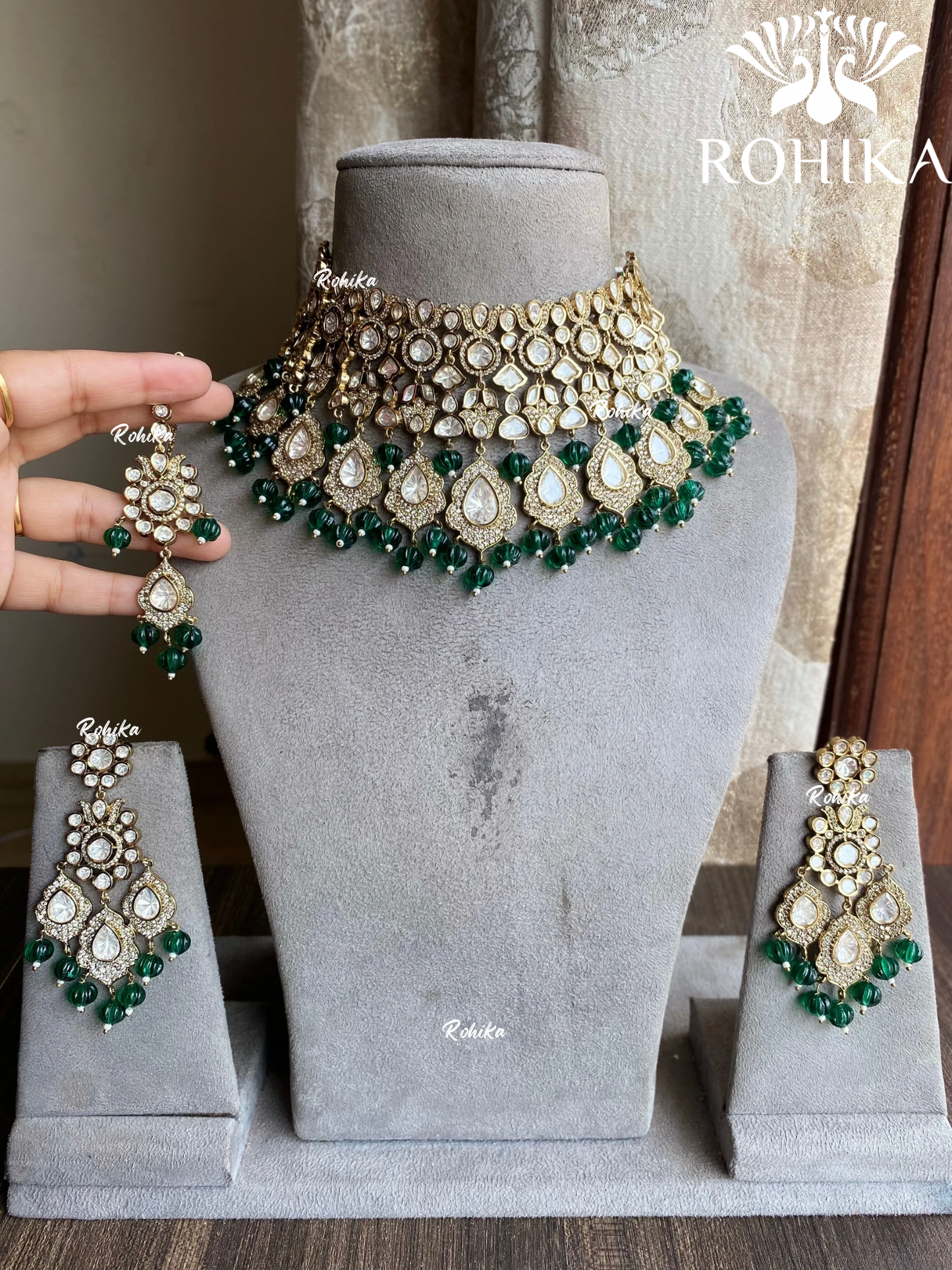 Avanti moisinite doublet bridal necklace set - Dark Green