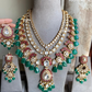 Anika bikaneri jadau kundan long necklace set - Green and Pink