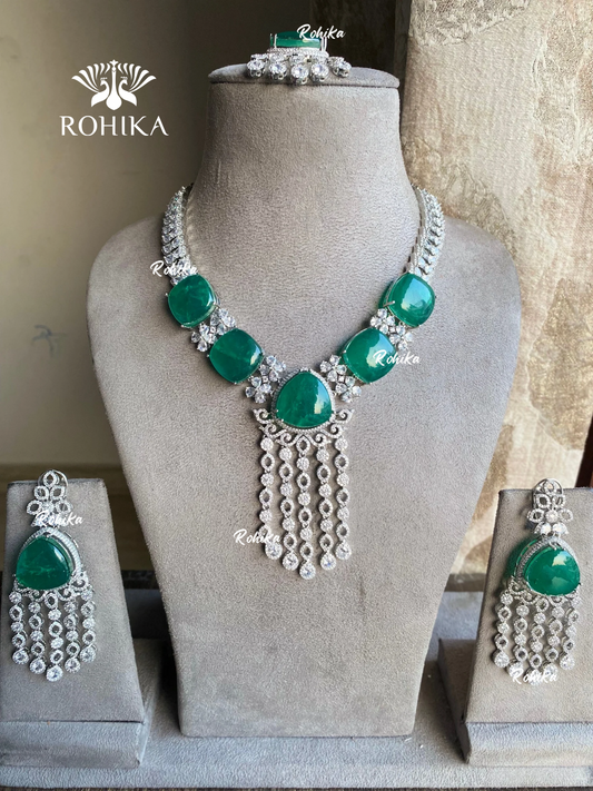 Sierra american diamond necklace set - Dark green