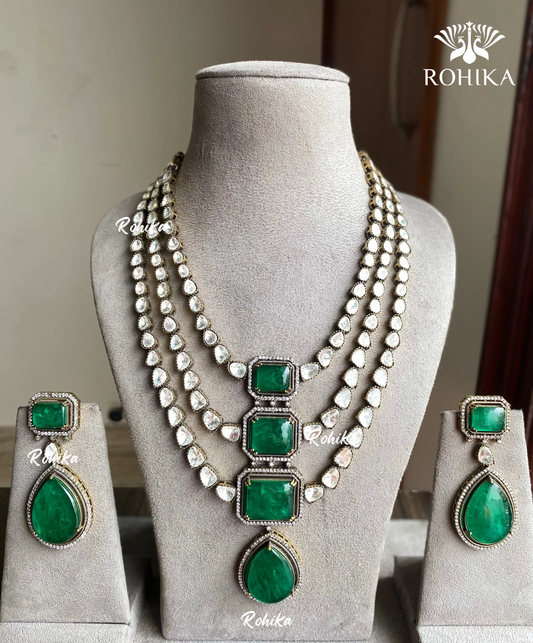 Kamya doublet stone moisinite necklace set - Green