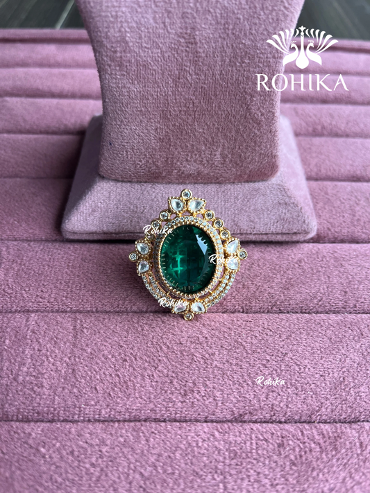 Angana polki kundan ring (SG-105) - Dark green 