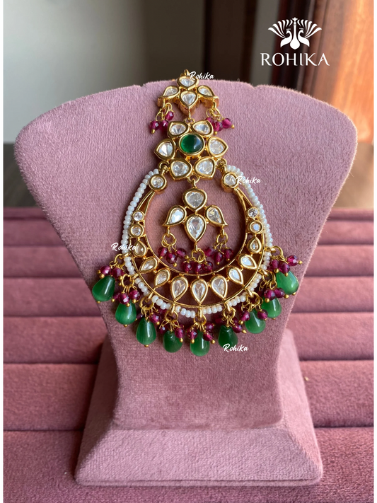 Polki kundan maangtikka (PLKM-040) - Green & pink