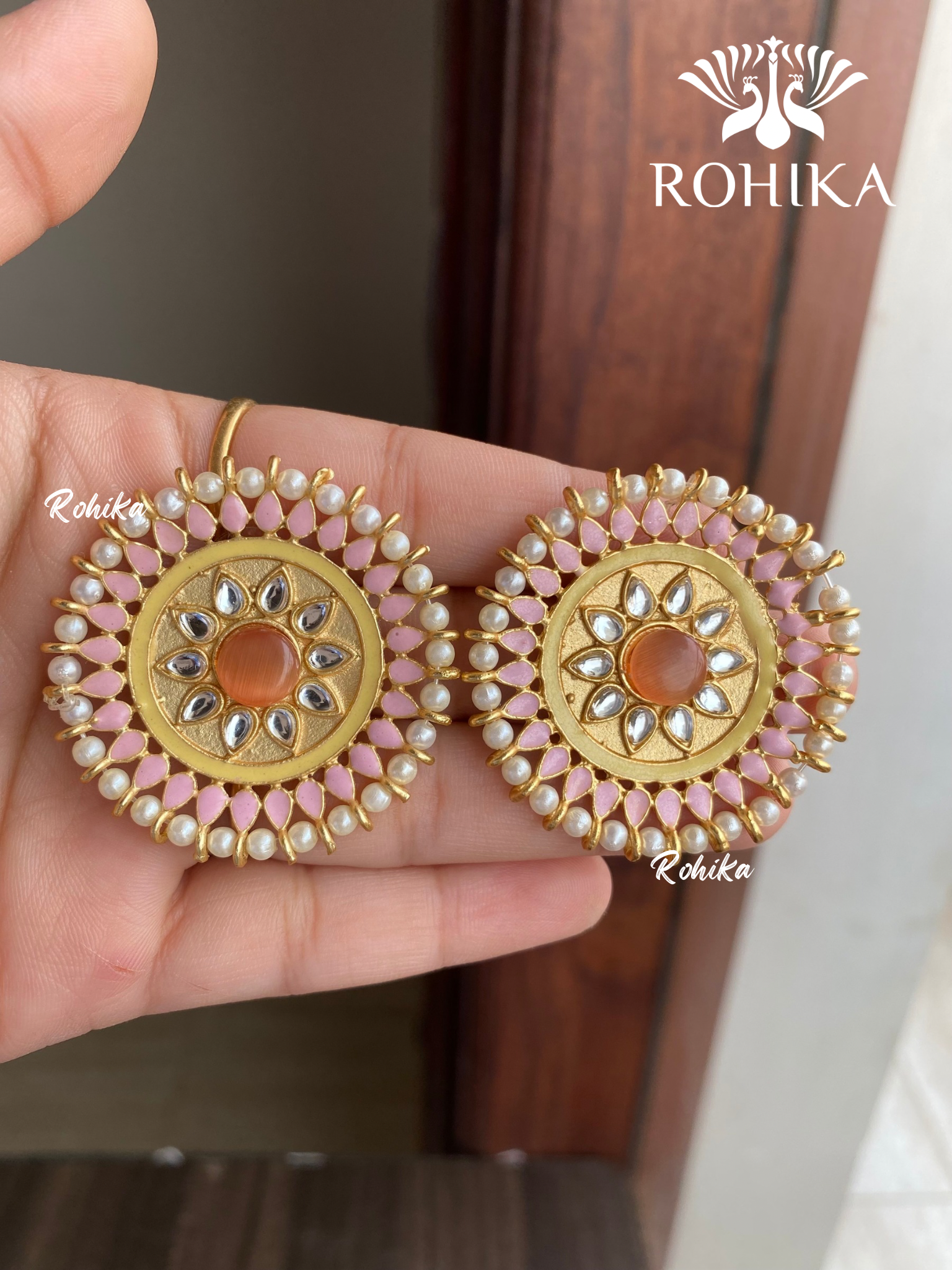 Zooni kundan studs - Light pink