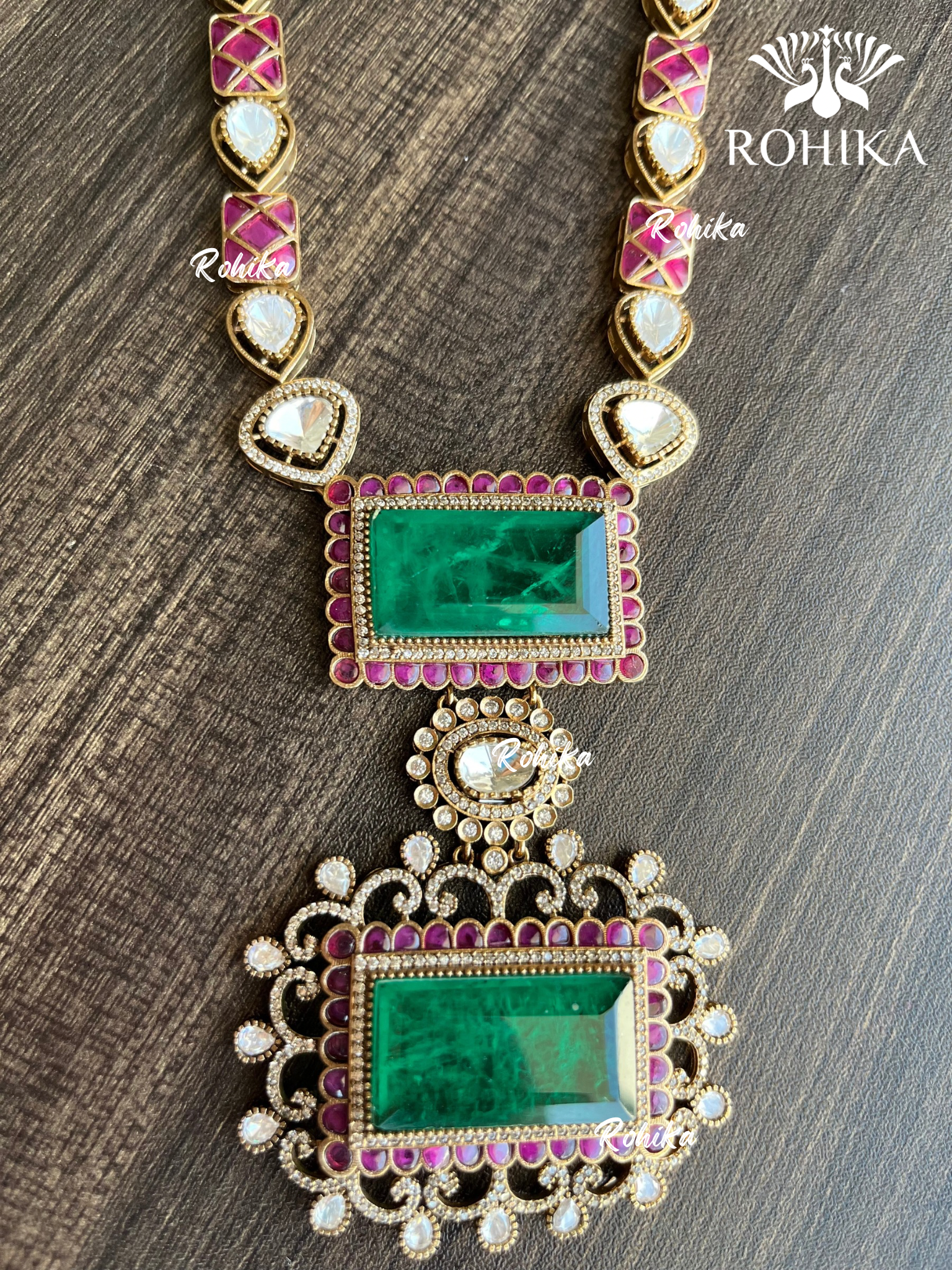 Keshavi moisinite kundan combo set - Green