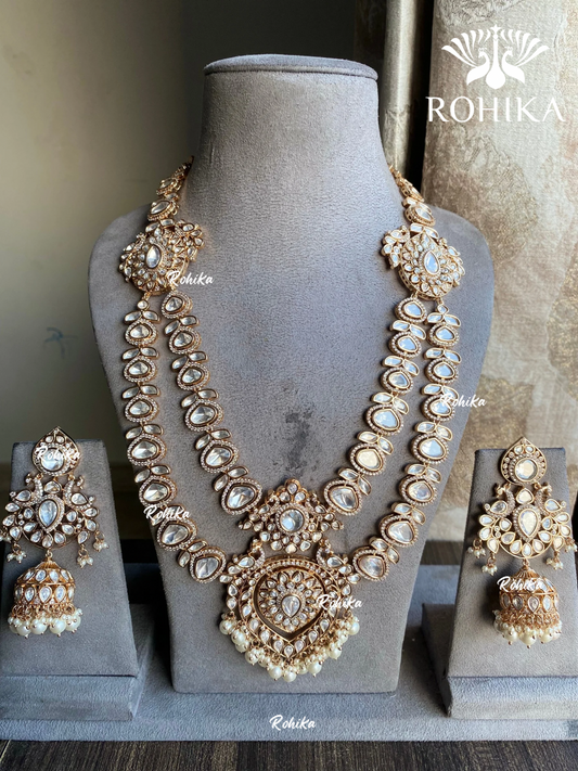 Ariha moisanite kundan long necklace set - White