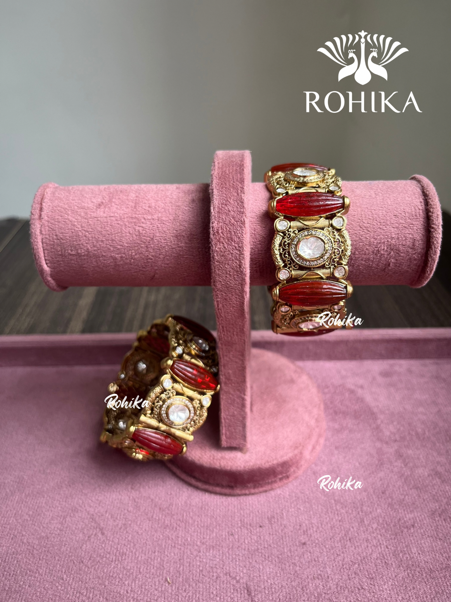 Pritha Moissanite Kada/Bangles (MB-0104)- Red - Rohika Store