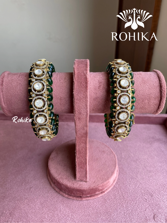 Kavi polki kundan kada/bangles - Dark green