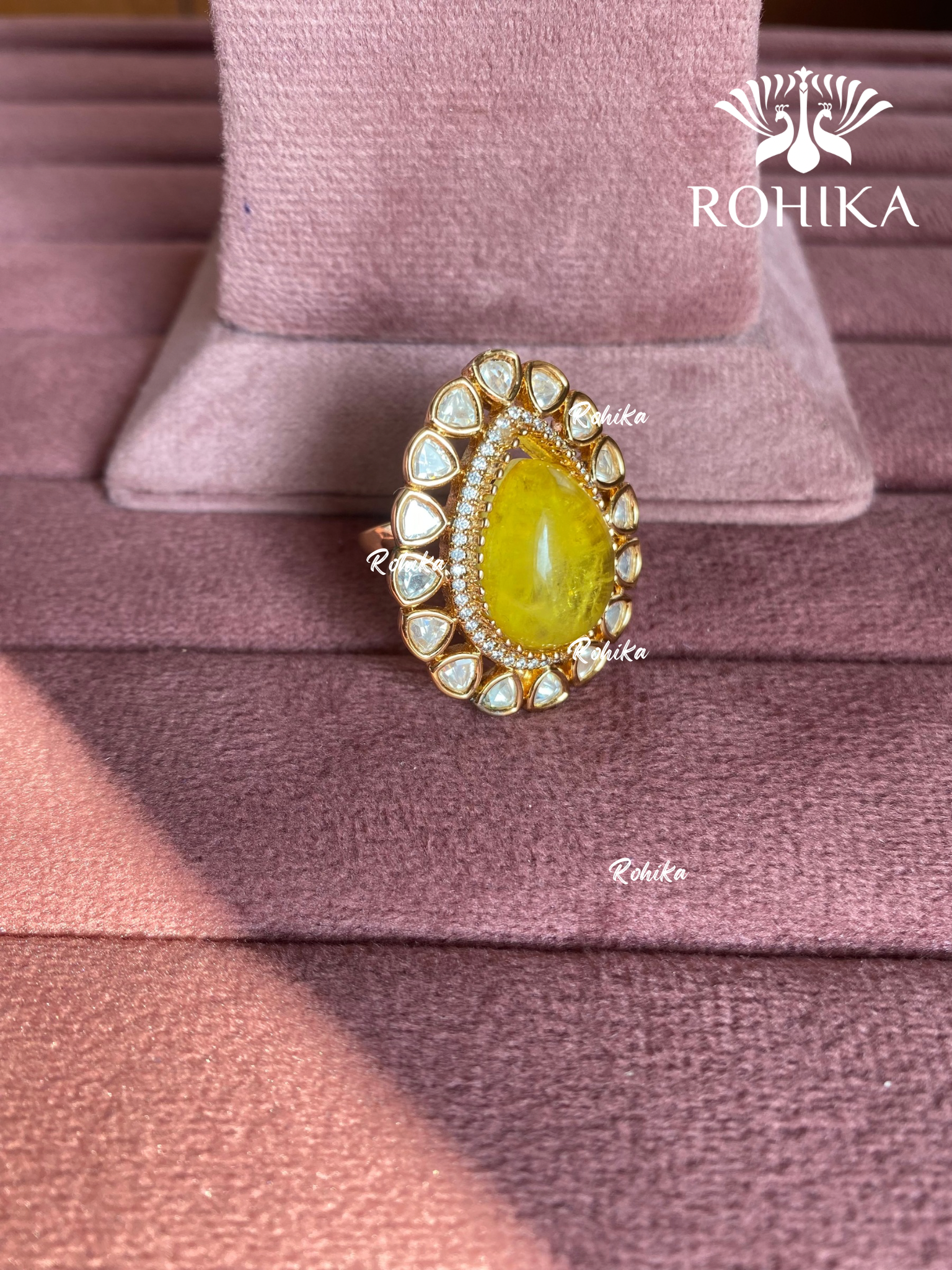 Angana polki kundan ring (SG-081) - Yellow