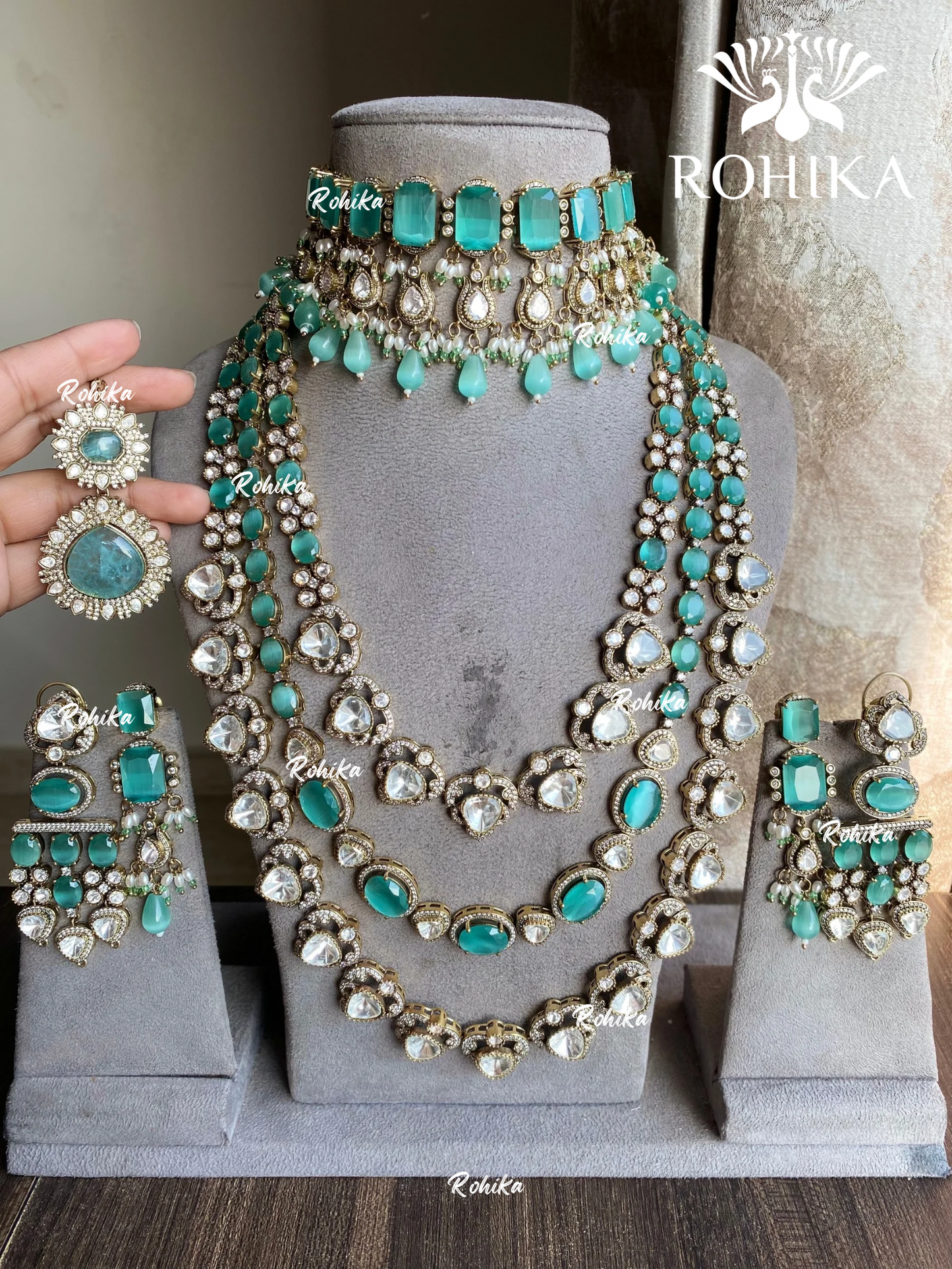 Bhoomika moisanite kundan combo set - Mint Green