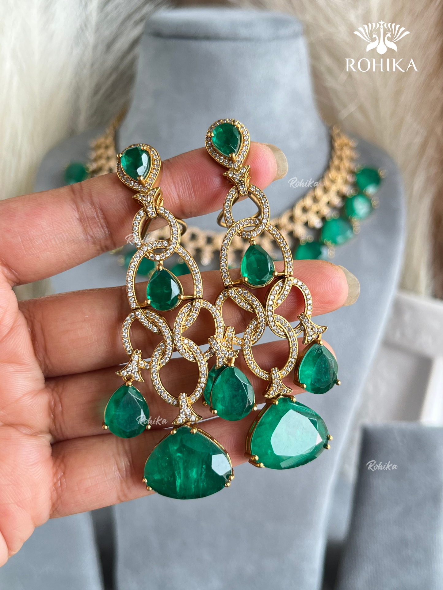 Amy Doublet Necklace Set - Green