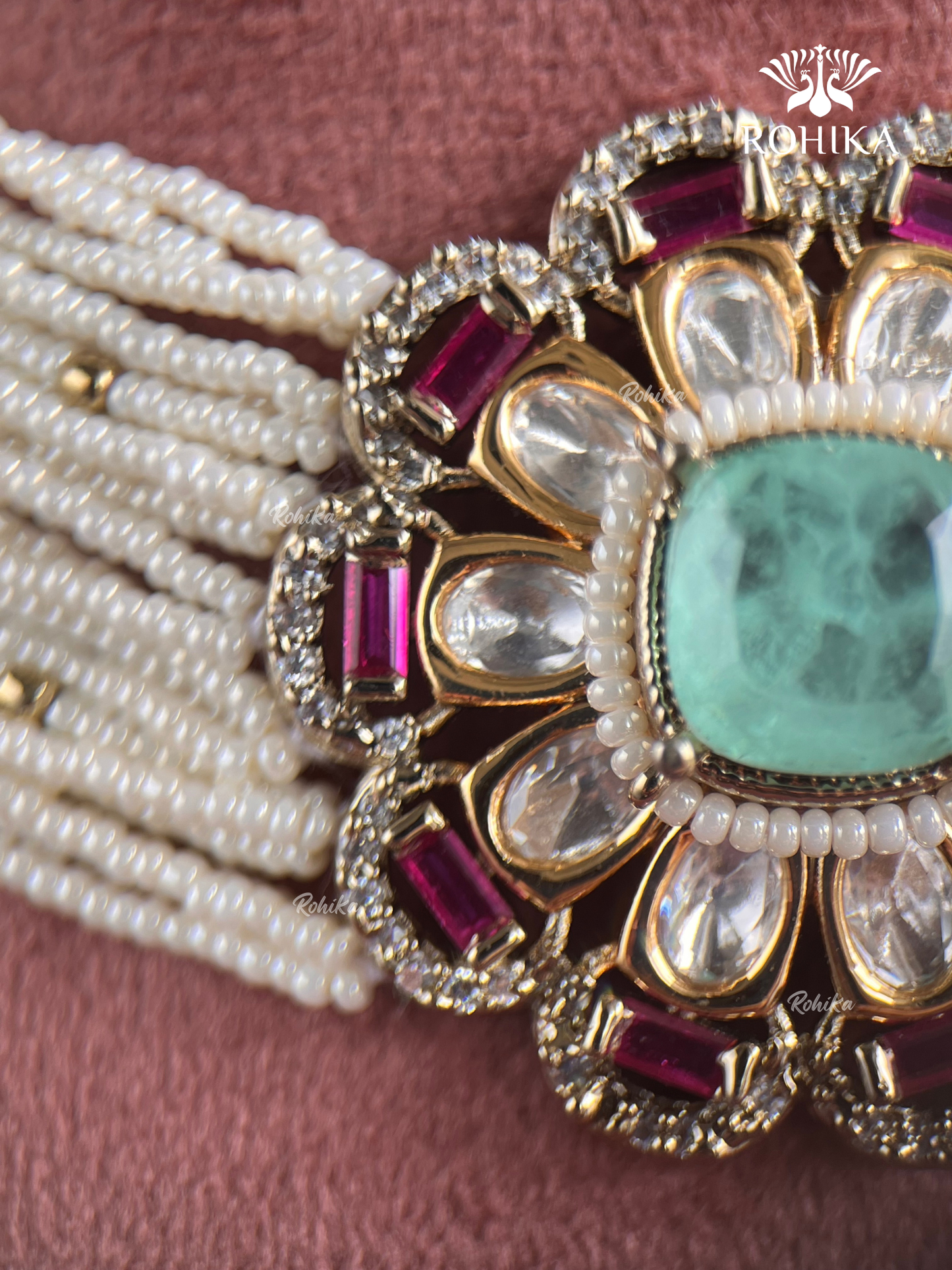 Akshita Moisanite Choker Set - Mint Green